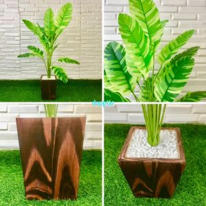Pohon Plastik Artificial Musa Florida X18 Semi Latex Pot Kotak Motif Kayu Tanaman Hias Pajangan Dekorasi Rumah Ruangan