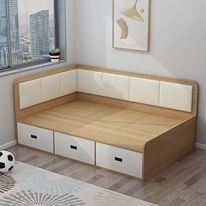 Customized tatami bed small unit storage soft bag drawer floor to floor high  childrens bed with fence simple and modern
