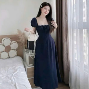 Đầm maxi đầm chất Mango dáng dài phối Ren bèo  tay búp có mút ngực nhún sau chiết eo dễ thương