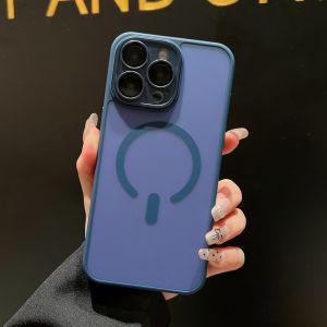 CrashStar Magsafe With Lens Film Matte Translucent Soft Shockproof Phone Case For iPhone 16 15 14 Pro Max Plus 13 12 11 Pro Max Wireless Charging Phone Casing Skin-friendly Frosted Clear Anti-fingerprint Cover Shell With Full Cover Camera Protection