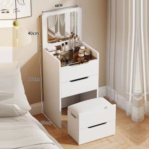 Nearra Light Luxury Flip-top Dressing Table with Chair Bedside Multi-Space Drawer Storage Cabinet with Mirror