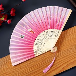 OOC Chinese Style Tassel Folding Fan Swallow Butterfly Handheld Fan Performance Cherry Blossoms Bamboo Fan Home Decoration