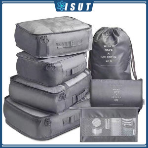 7 In 1 Travel Storage Bag Multifunctional Clothing Classification Bag Twill Waterproof Household Storage Bag Clothes Underwear Shoes Packaging Box Luggage Storage Bag Classification Storage Bag (Beige/Grey/Black) 7 PCS Set