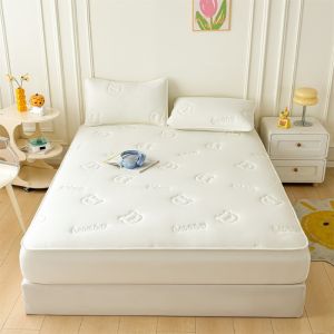 Alls Wonderland Waterproof Plaid Thicken Fitted Bedsheet Solid Quilted Urine Barrier Cartoon Bear Mattress Protector Single/Queen/King