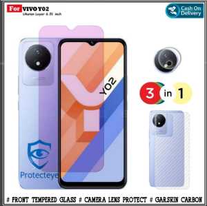 Paket 3in1 Tempered Glass Blue Light VIVO Y100 4G Y100 5G Y28 4G NFC Y27S NFC Y17s Y27 4G Y02 Anti Radiasi + Camera + Garskin