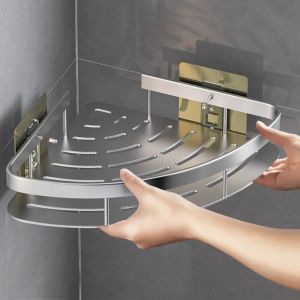 YESMILE No Drill Bathroom Shelves Triangular Wall Mount Corner Shower Shelf Durable Aluminum Shampoo Storage Rack Holders Kitchen