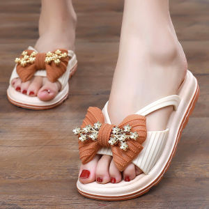 Bowknot Slippers For Women Summer Outdoor Wear Ins Trendy New Thick-Soled Non-Slip Slide Sandals Soft-Soled Vacation Beach Sandals