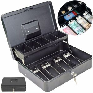 Locking Cash Box with Key Lock and Money Tray Large sizeMoney Box with Cash Tray for Business
