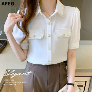 AFEG Korean style womens short-sleeved solid color temperament OL shirt for women