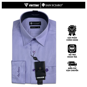 SAN SCIARO - Áo Sơ Mi Tay Dài Màu Tím Sọc Ngang Form Regular Lai Bầu Quà Tặng Nam Việt Tiến Cao Cấp
