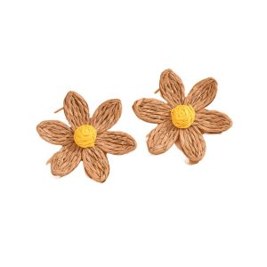 FLUTE Raffia Sunflower Earrings Ethnic Style Exaggerated Shape Flower Stud Earrings Cute Bohemia Weaved Ear Accessories Lady