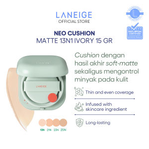 LANEIGE NEO Cushion Matte 15g - Tahan Lama Hingga 24 Jam Dilengkapi SPF 46 PA++ - Hasil Akhir Matte dan Menyatu Dengan Warna Kulit - Full Coverage - Untuk Kulit Berminyak