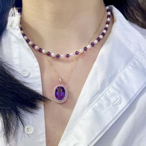 Montagne Jewelry Natural Amethyst Choker Akoya Pearl Necklace