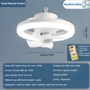 [SG🇸🇬Seller] E27 360° Rotation 48/60W LED Ceiling Fan Light with Remote Control 3000k-6500k Light