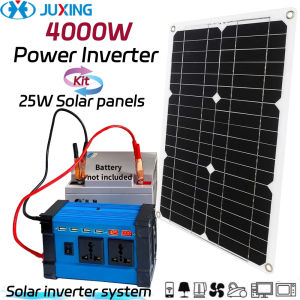 JUXING Kit:Built-in 30A Controller 4000W Power Inverter With 25W Solar PanelUsed For CarsFansBoatsHomesOutdoorsDC12V to AC220V Emergency Power Inverter