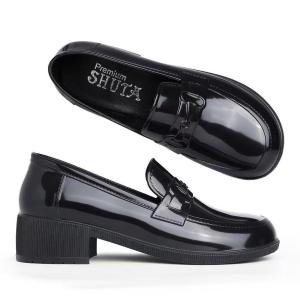 Womens round-toe black shoes korean fashion student black shoes rubber non-slip 4CM thick-soled black shoes slip-on office work black shoes waterproof outdoor stylish black shoes 0110523