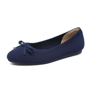 Women Classic Princess Shoes Round Toe Black Flat Shoes Women Bow Casual Large Size All-Match Commuter Shoes Anti-Slip [Y2-1]