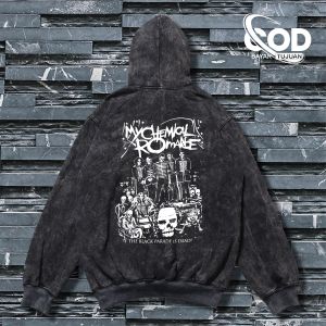 Sweater Hoodie Sandwash Pria Keren Distro Aesthetic Mychemical Romance Musik Rock Klasik Bahan Fleece Tebal 280Gsm Lengan Panjang