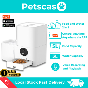 Petscaso 2-in-1 WIFI Pet Feeder & Water Fountain - 5L Food 3L Water App Control Scheduled Feeding