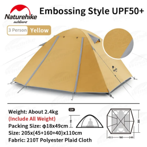Naturehike P Series Camping Tent Aluminum Poles 2- 4 Persons Ultralight Tent 210T Waterproof Family Tent Outdoor Hiking UPF50+ Travel Beach Tent
