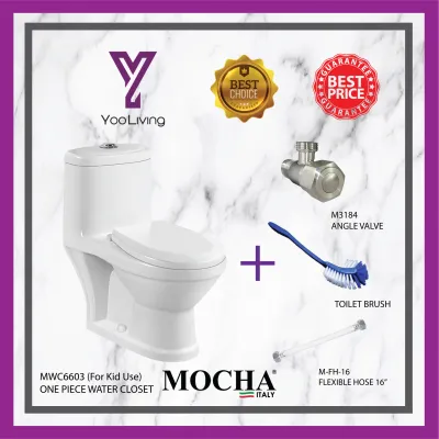 Mocha Italy - MEGA SUPER SALES ONE-PIECE WATER CLOSET FOR KID WC WITH FREE GIFT (MWC6603) YOO LIVING PACKAGE TOILET BOWL | WASHDOWN FLUSHING SYSTEM AND SOFT CLOSE SEAT COVER Quality Certified by IKRAM CIDB & SPAN