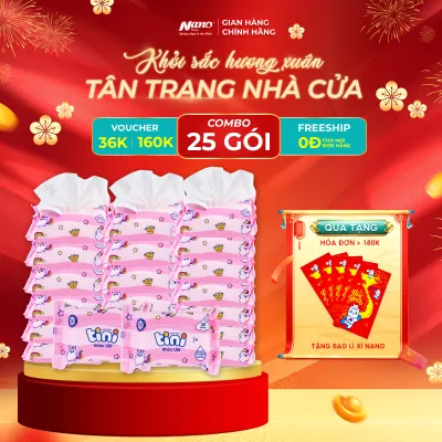 Combo 20 gói khăn ướt Bỏ Túi Tini Baby Wipes 20 Tờ/Gói Không Cồn Không Paraben An Toàn | Nano Tissue Official