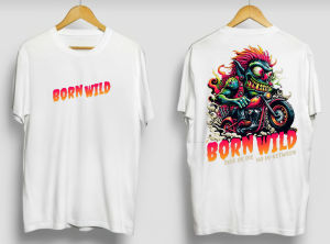 ATASAN KAOS MOTOR DEWASA OTOMOTIF TSHIRT BAJU DISTRO RIDER DRIVER DEPAN BEAKANG MOTIF BORN WILD