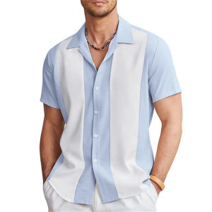 Fashion summer 2026 mens shirt bowling shirt button shirt casual short sleeve color matching lapels street daily mens 6 colors