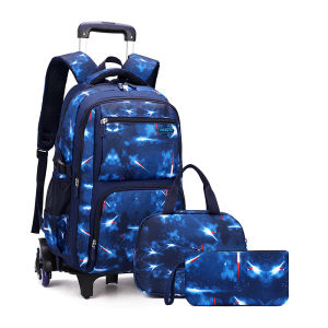 Space Pattern Student 6 Wheel Trolley School Bag 3PCS Climbing Stairs Large Capacity Versatile Multi-layer Breathable Backpack