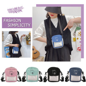 MOJOYCE ผู้หญิง Retro การ์ตูนผ้าใบสี Contrast กระเป๋าสะพายไหล่มินิกระเป๋าข้าง Flap ถุงสําหรับชอปปิ้ง