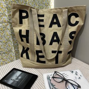 Peach Tote Bag - Tas Tote Bag Wanita Kanvas Resleting Import Size Besar TB010