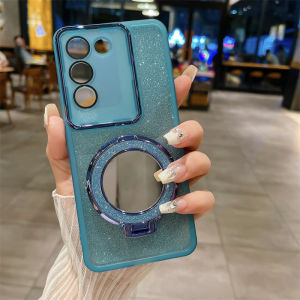 เคสสำหรับ VIVO V29e V29 V27 V27 Pro V27e 5G กากเพชรส่องแสงเป็นประกายวิบวับแหวนแม่เหล็กยึดโทรศัพท์เคสป้องกันกล้องเคสป้องกันนุ่ม