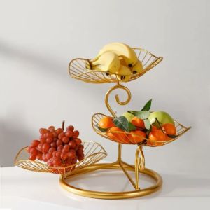 SKJK Iron 3-Tier Fruit Basket Lotus Leaf Shape Vintage Fruit Holder High Quality Fruit Bowls Stand Vegetables Storage
