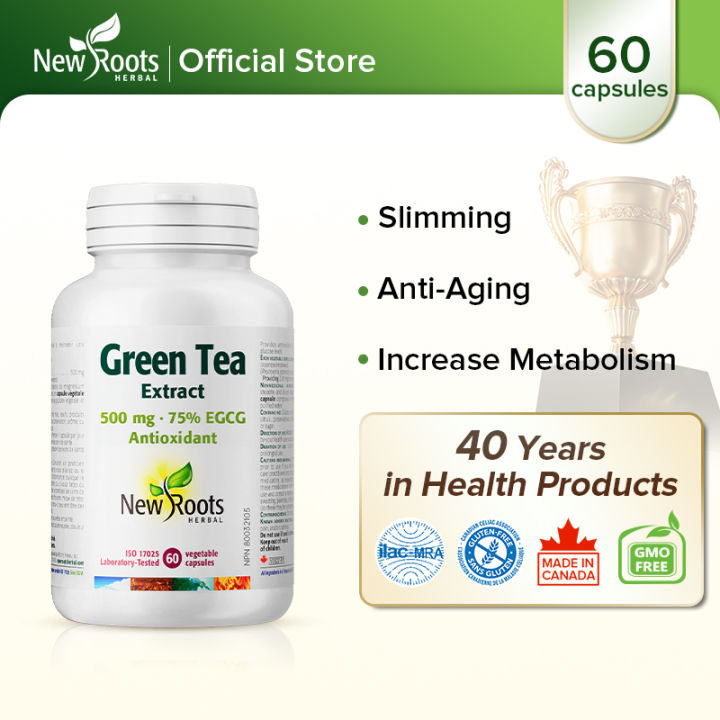 New Roots Herbal Natural Green Tea Extract Antioxidant 500 mg 60 Vegetable Capsules