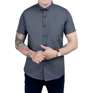 Kemeja Pria Dewasa Lengan Pendek Polos Bahan Katun Hitam Putih M L XL XXL XXXL