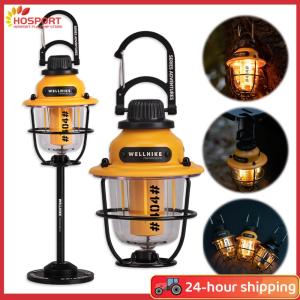 【HOSPORT】LED Retro Campsite Lantern Stepless Dimming Camping Hiking Lamp Type-C Rechargeable for Outdoor Garden Street Path Lawn