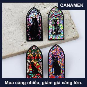 【CANAMEK】 Kính Màu cửa sổ men pins đen mèo kim loại Trâm Ba lô cổ áo ve áo phù hiệu thời trang đồ trang sức bộ sưu tập quà tặng