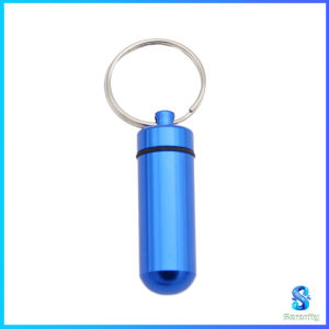 Serenity กล่องยายาพวงกุญแจอลูมิเนียม กล่องใส่ยาขนาดเล็กแบบพกพากันน้ำ Keychain Pill Box