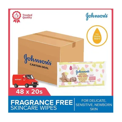 Johnsons Baby Skincare Fragrance Free Wipes For Delicate Sensitive Newborn Skin 20 sheets (Bundle of 48)