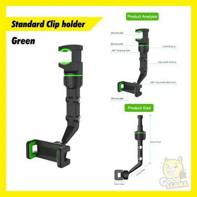 Anti Shock 360° Rotatable Car Rearview Back Mirror Phone Holder Universal Roller Adjustable Mount Clip