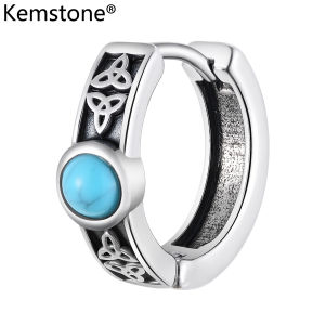 Kemstone Stainless Steel Celtic Knot Earrings with Turquoise Mens Bold Gothic Punk Jewelry