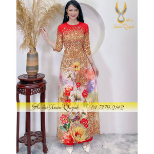 Áo Dài Lụa Habutai Duyên Dáng Dải Hoa Phối Chấm Bi Sang Trọng K60 - Áo Dài Xuân Quỳnh