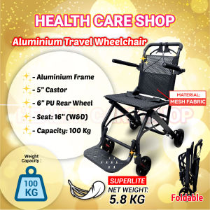 Aluminium Lightweight Travel Wheelchair With Flip Up Armrest & Footrest