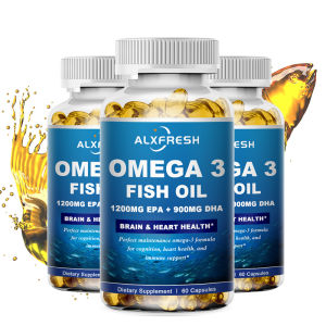 Alxfresh 3 Bottles Omega-3 Fish Oil Capsules Supplement Rich In DHA EPA For Anti-aging Skin Eyes Heart Brain Health Support Immune System