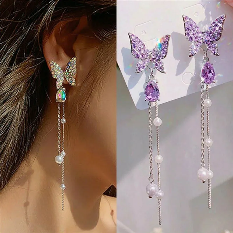 COD】Lucky Pretty Korean Style Sparkling Shiny Butterfly Gems Stud