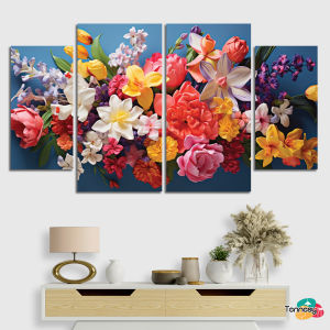 TENNESY (74 C) Hiasan Dinding Aesthetic 1 Set Bunga 3D Floral Flowers Paper Art 4 Panel Wall Decor Rumah