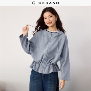 Giordano Beau Monde Women Waffle ruffle hem seam detail hooded jacket Free Shipping 13376226