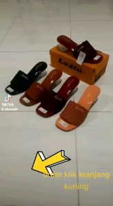 LOZTAQU - Sandal Wanita Hak Kaca 5 cm Rajut Import Jk