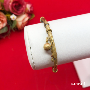 กำไลหลอดคลิปล็อคงานดิบทองเหลืองตัดลายห้อยกระพรวน เส้นผ่านศูนย์กลาง 5.25.4 ซม.งานดิบไม่ได้ชุบ ทองเหลืองโบราณ พร้อมส่ง