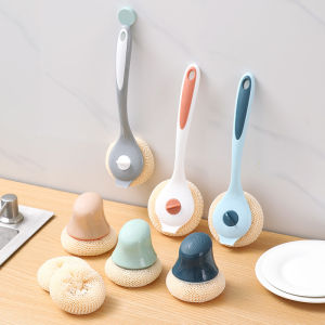 แปรงขัดทําความสะอาดเอนกประสงค์ มีด้ามจับ ที่ขัดกระทะ ที่ขัดหม้อ แปรงทําควมสะอาด